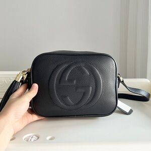 Gucci Black Pebbled Leather Crossbody with Embossed Double G